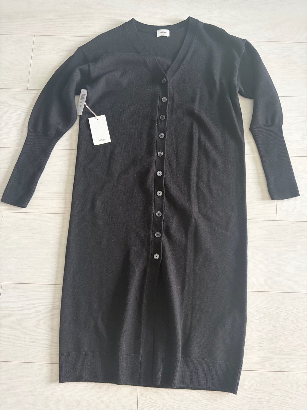 Aritzia Black Button-Front Long Sleeve Knit Dress